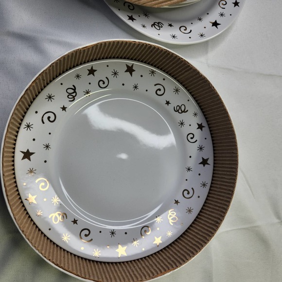 The Pampered Chef White Gold Celebration Party 8” Dessert Plates Set of 4 - Picture 9 of 12